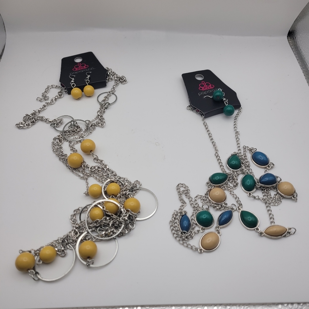 paparazzi Turquoise, Black, Yellow & Red Multi-Color Necklace and Earring Lot - Picture 6 of 6